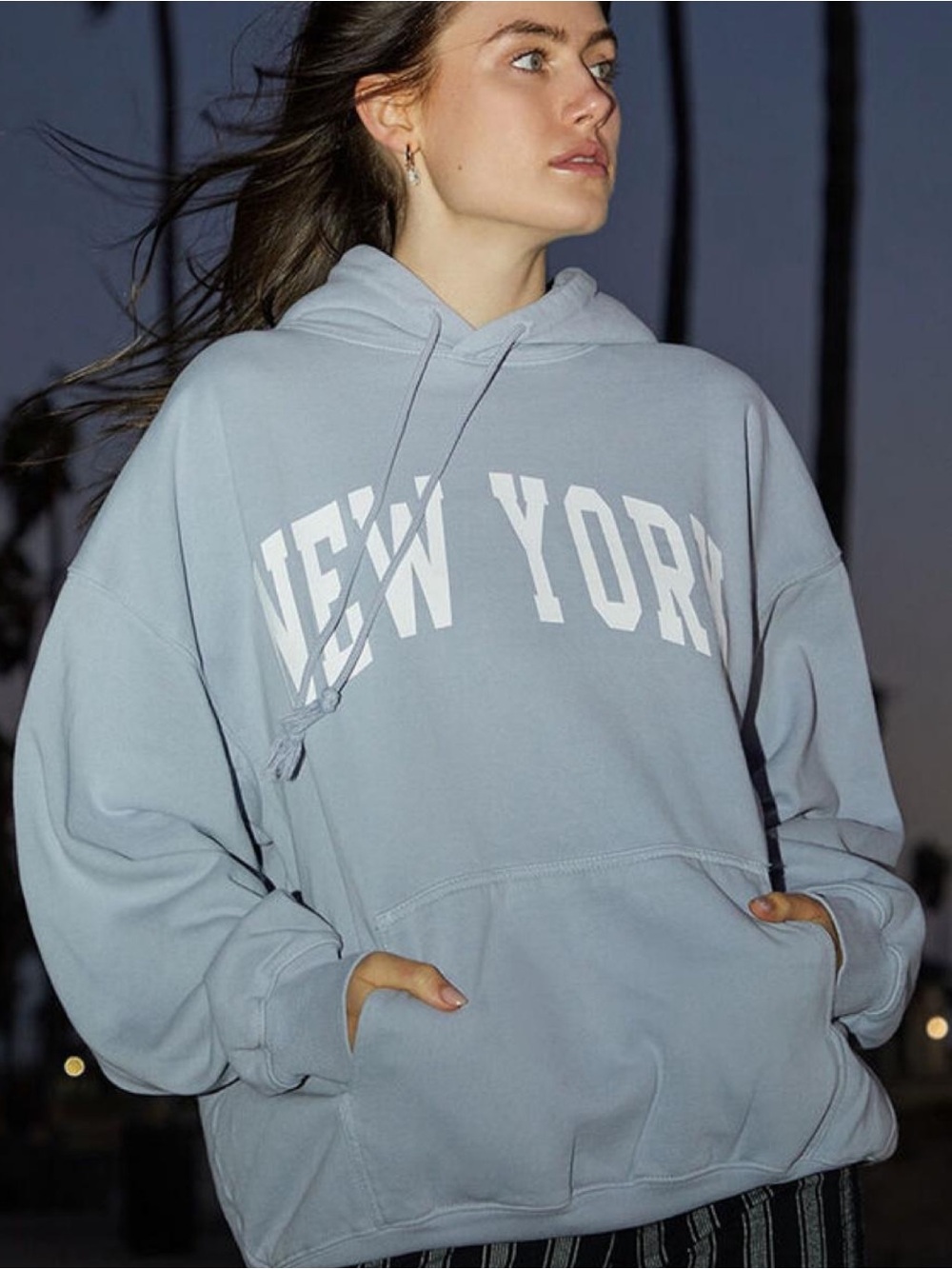 Brandy Melville Light Blue "New York" Pullover Hoodie